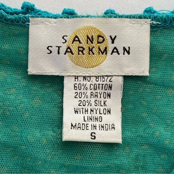 Rare Vintage Sandy Starkman Aqua Patchwork/ Embroidered Boho Cardigan Size Small - Picture 12 of 15